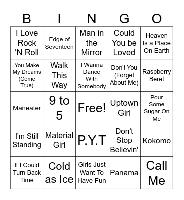Musical Bingo Card