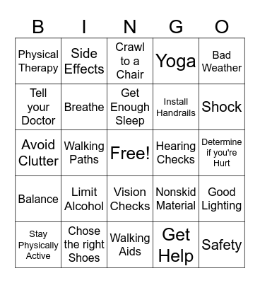 Fall Prevention Bingo Card