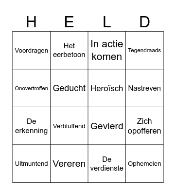 Woordenschat Helden Bingo Card