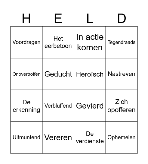 Woordenschat Helden Bingo Card