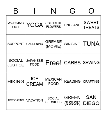 A Few Of Our SW's Favorite Things... Bingo Card