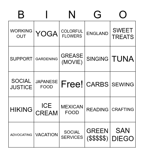 A Few Of Our SW's Favorite Things... Bingo Card