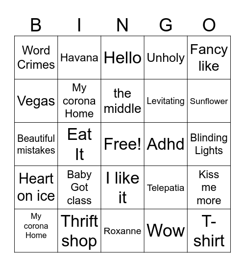 Parody Bingo Card