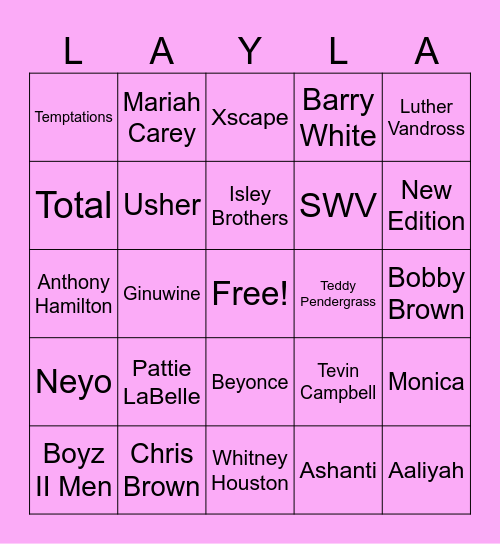 Dance With Layla Bingo Card