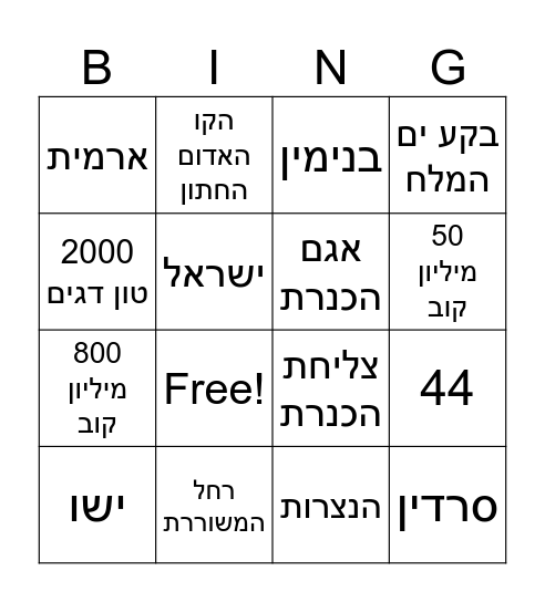 בינגו כנרת Bingo Card