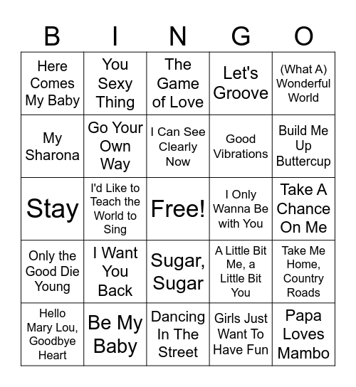 Feeling Good Bingo Card