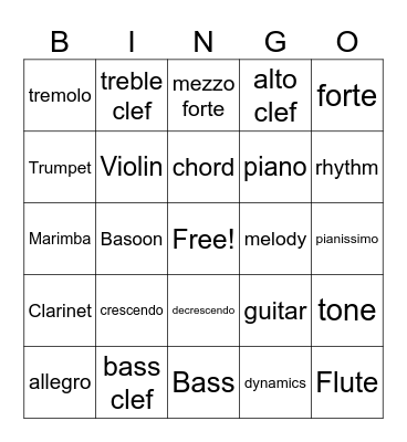 Muisc Bingo Card