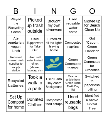 RDMC Earth Week Bingo Card