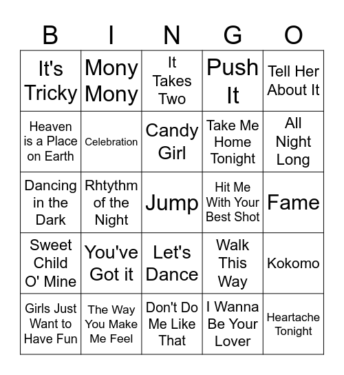 Purim 80s Music Bingo Board #2 Bingo Card