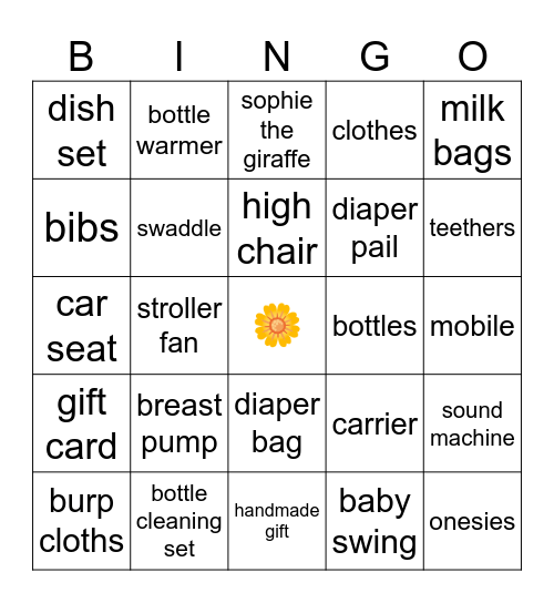 Baby Gift Bingo Card