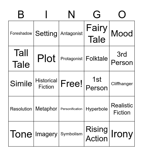 ELA Vocabulary (Fiction) Bingo Card