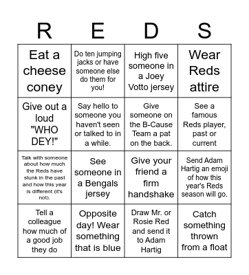Reds Opening Day Bingo! Bingo Card