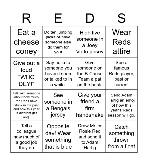 Reds Opening Day Bingo! Bingo Card