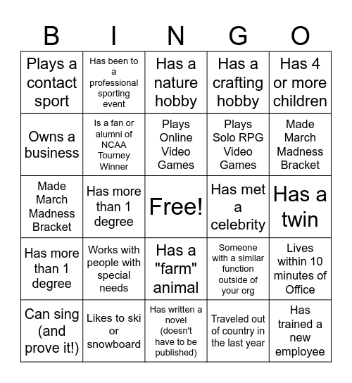 Enterprise Oncology Icebreaker BINGO Card
