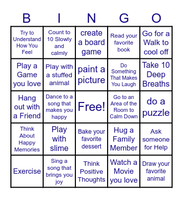 Coping Skills Bingo Card