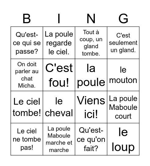 Poule Maboule Bingo Card