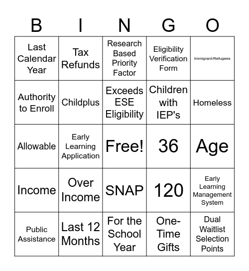 Untitled Bingo Card