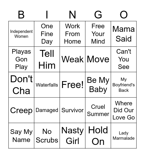 Girl Groups Bingo Card