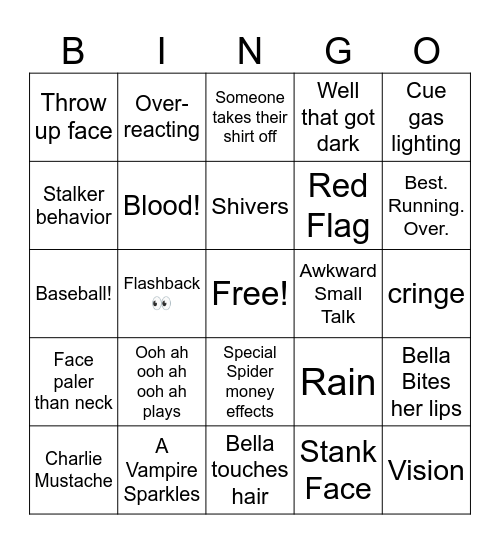 Twilight Movie #1 Bingo Card