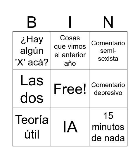 Guión transmedia Bingo Card