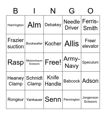 Instruments Bingo Card