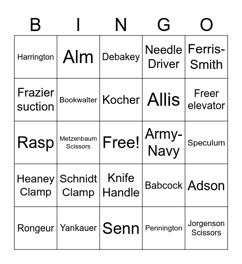 Instruments Bingo Card