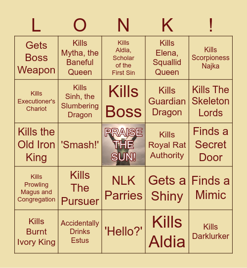 NLK's Dark Souls II Bingo! Bingo Card