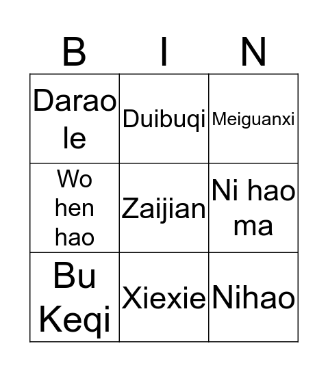 Greetings/Being polite Bingo Card