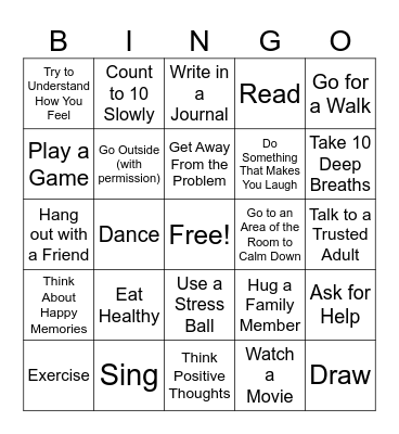 Coping Skills Bingo Card