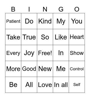 Be Love, Joy, and Peace Bingo Card