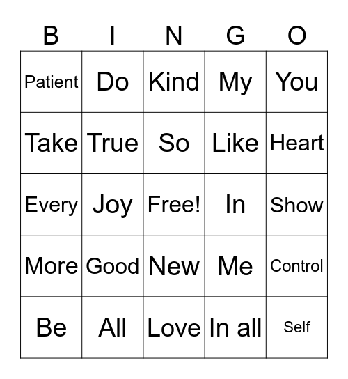 Be Love, Joy, and Peace Bingo Card