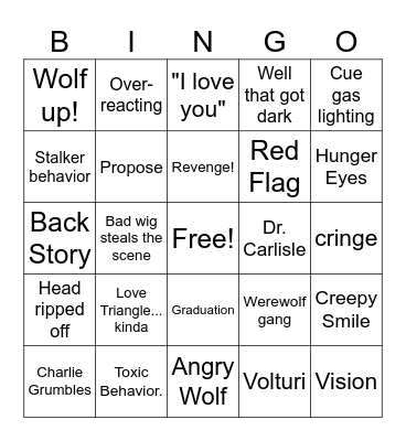 Twilight Movie #3 Bingo Card