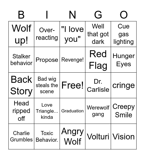 Twilight Movie #3 Bingo Card