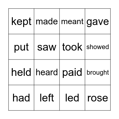Irregular Verbs Bingo Card