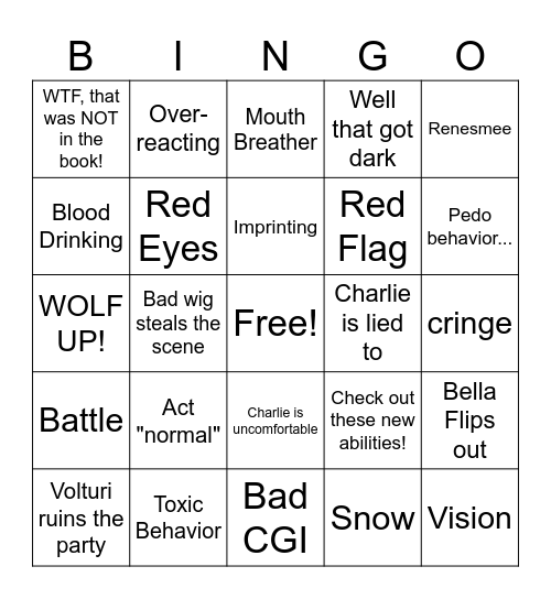 Twilight Movie #5 Bingo Card