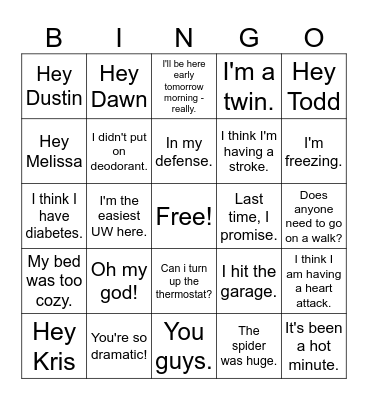 Kelsey Saying Bingo Card