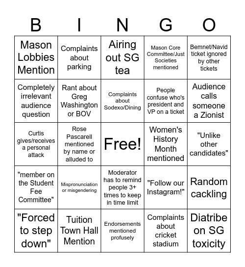 SG Debate Bingo Card