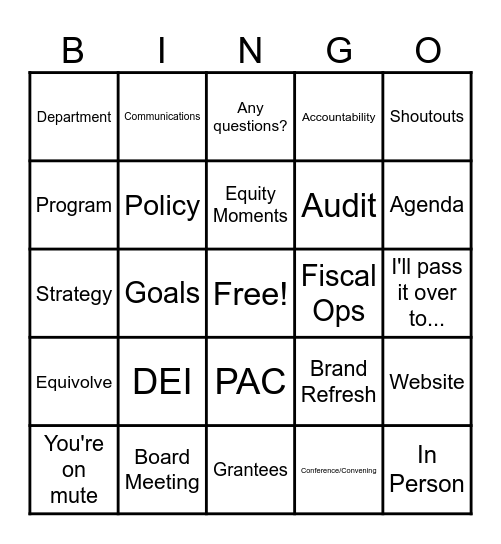 March 2024 Staff Meeting BINGO Card