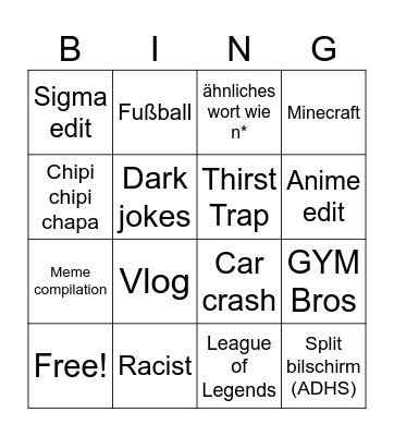 Youtube shorts Bingo Card