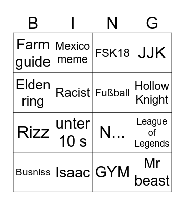 Untitled Bingo Card