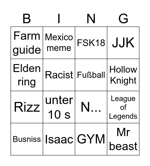 Untitled Bingo Card