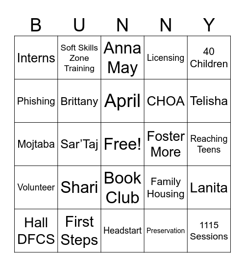 Bunny Bingo Card