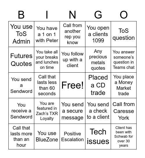 TXR Bingo Card