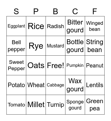 Crop Family Bingo Card