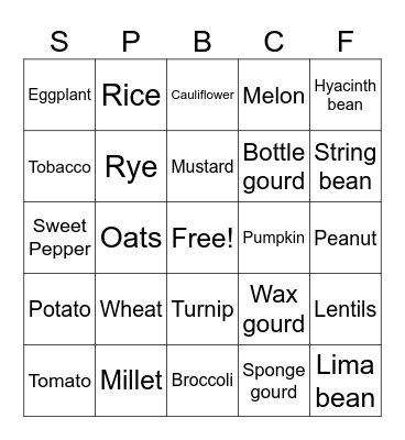 Crop Family Bingo Card