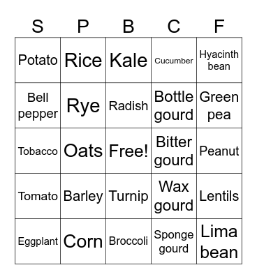 Crop Family Bingo Card