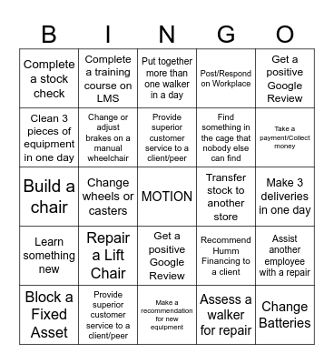 Service/Warehouse Bingo Card