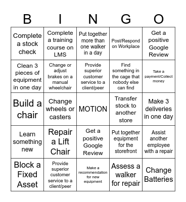 Service/Warehouse Bingo Card