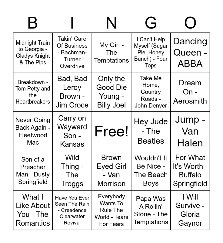 Oldies but Goodies (Double Bingo) Bingo Card