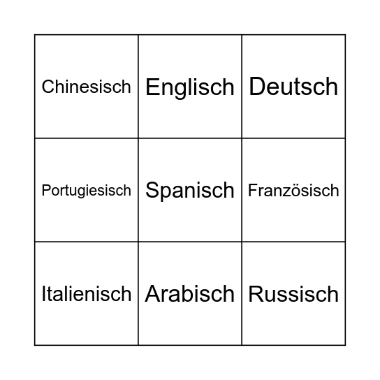 die Sprachen Bingo Card